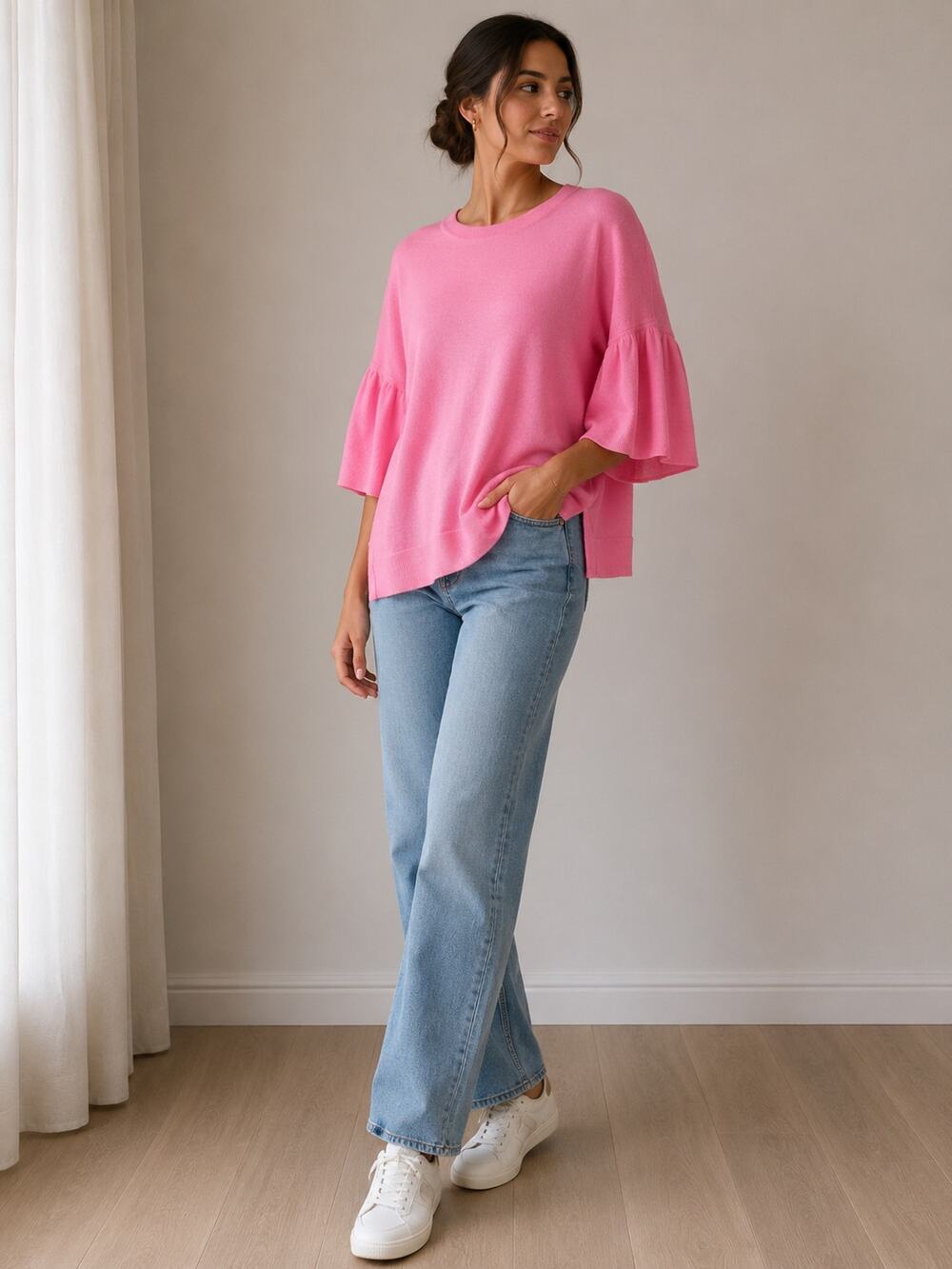 J. Crew Collection Italian cashmere pink bell flutter sleeve sweater XL